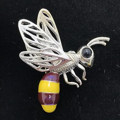 Vintage  Fashion Jewelry  Silver Tone Enamel & Rhinestone Bumble Bee  Brooch Pin • $39.99