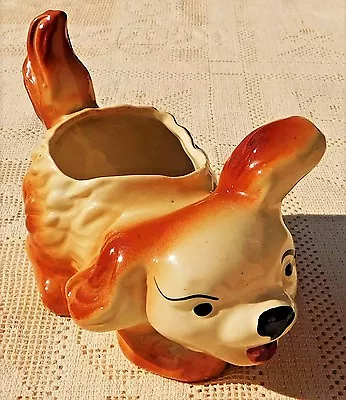 VINTAGE 1950's CALIFORNIA POTTERY HAND PAINTED CERAMIC COCKER SPANIEL PLANTER • £18.99