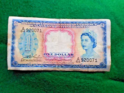 Original 1953 Queen Elizabeth Malaya & Borneo $1 Bank Note A/64 • £3