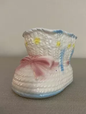 Vtg Nursery Planter Decor Baby Bootie  Vase Pink Ceramic Rubens 6505 Relpo • £11.57