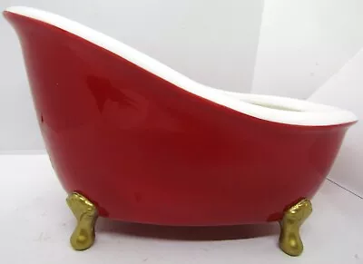 Bath & Body Works Ceramic Claw Foot Bath Tub Red White Gold Bathroom Décor  10”L • $39.99