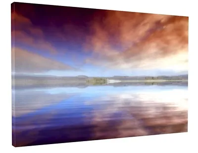 £38.84 • Buy Purple Beach Sunset Canvas Picture Print Wall Art Chunky Frame Large 