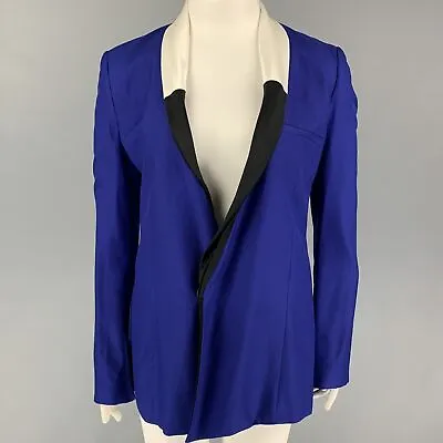 HAIDER ACKERMANN Size L Blue Black White Silk Jacket Blazer • $994