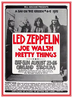 $16.94 • Buy Led Zeppelin **POSTER** Live Concert 1975 - Joe Walsh & Pretty Things Print