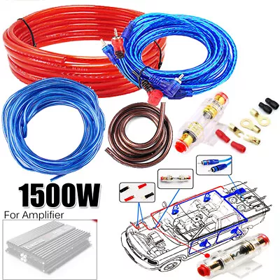 1500 Watt 8AWG GAUGE Car AMP RCA Audio Amplifier Cable Sub Subwoofer Wiring Kit • £6.37