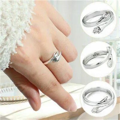 925 Sterling Silver Love Hug Ring Band Open Finger Adjustable Womens Jeweller UK • £2.39