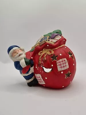 £9.99 • Buy Father Christmas & Sack Tea Light Holder, Vintage Ceramic Lantern Handpainted V1