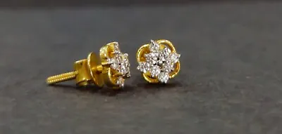 0.16Ct Round Real Diamond Earring 18k Solid Yellow Gold Gift Her And Kids • £527.77