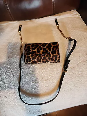 New Michael Kors Small Leopard-Print Calf Hair Wallet With Shoulder Chain Strap • $85