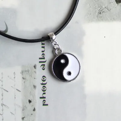 Chinese Yin/Ying Yang/Feng Shui Charm Pendant Necklace With Black Leather Cord • £3.95