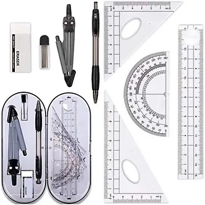 £5.99 • Buy 8x Compasses Ruler Set School Exam Office Math Kit For Drawing Geometry Leads UK
