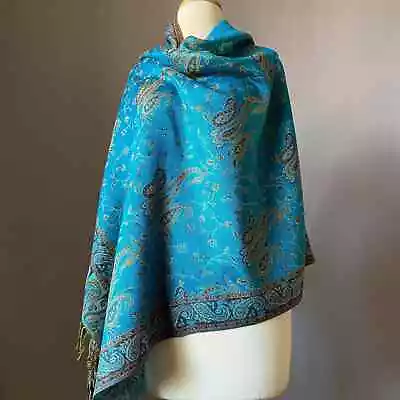 Ladies Turquoise Blue Patterned Scarf Wrap Shawl Brand New • £10.99