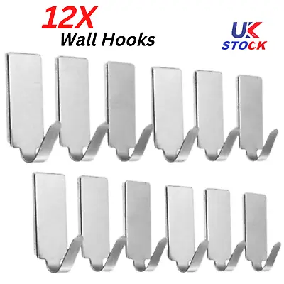 £5.29 • Buy 12 Self Adhesive Strong Sticky Hooks Heavy Duty Wall Seamless Stainless Steel