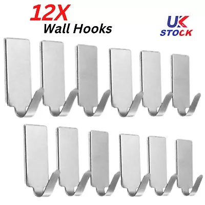 £5.29 • Buy 12 Self Adhesive Strong Sticky Hooks Heavy Duty Wall Seamless Stainless Steel