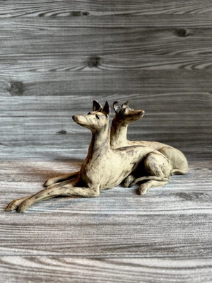 £96 • Buy Rare JENNY READING Double Light Tan Lurcher Ceramic Figurine Sculpture