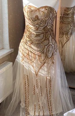 £18 • Buy Gold And Cream Sequin￼ed Prom Dress 16/18