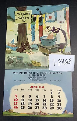 1951 Pabst Beer Calendar Page Sign Dayton Ohio Paul Webb Mountain Hillbilly Boys • $9.99