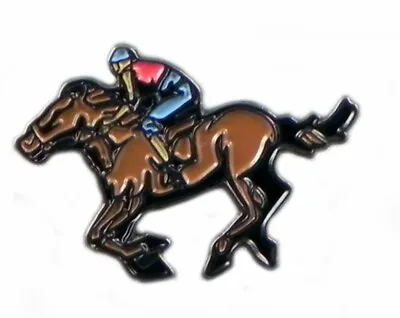 Horse And Jockey Racing Metal Enamel Pin Badge Equestrian Turf Race Rider • £2.94