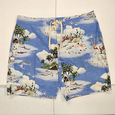 Polo Ralph Lauren Swimwear Boardshorts Mens 40 Vintage Blue Hawaiian Beach Print • $22.99