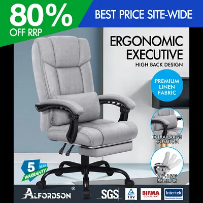 ALFORDSON Office Chair Executive Computer Gaming Fabric Seat Recliner Grey • $129.95
