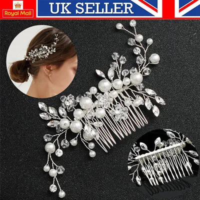 Flower Wedding Bridal Hair Accessories Piece Crystal Diamante Pearl Comb Clips • £4.79