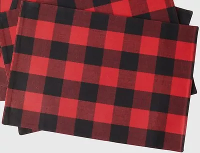 $12.31 • Buy Set Of 2 C&F Lodge/Cabin Red & Black Large 2  Check Cotton Placemats 