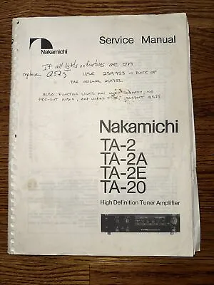 Nakamichi TA-2 TA-2A TA-2E Original Service Manual OEM • $12