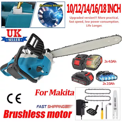 16'' Electric Cordless Chainsaw Powerful Wood Cutter Saw + 4 Battery For Makita • £99.99