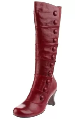 Miz Mooz AMELIA Button Boots Womens 9 Knee High Red Leather Steampunk • $159.99