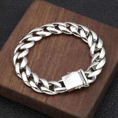 925 Sterling Silver Bracelet For Men Jewelry Heavy Thick Cuban Link Chain Bangle • $7.99