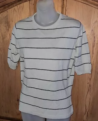 N. PEAL Cream Cashmere & Silk S/S Top Gray Stripes Scotland Made Size L • $40