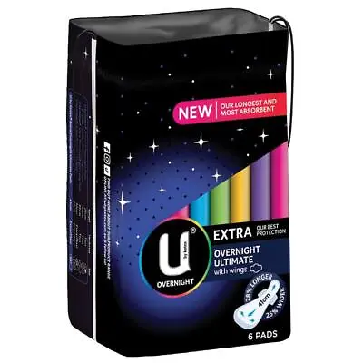 U By Kotex Maxi Ultimate Overnight Wing Pads 6 Pack • $5.70