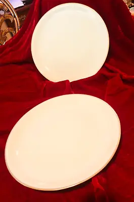 Vintage Eschenbach W309 Oblong Dinner Plates Ivory & Gold Rim 9.75  Wide Set 2 • $24.99