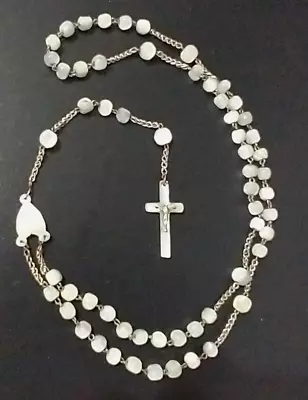 Vintage Mother-of-Pearl ROSARY Carved Beads & St.Benedict Cross • $28.99