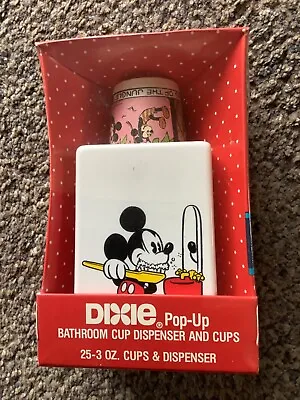 NOS Vintage DIXIE Mickey Mouse Cup Dispenser & Cups Bathroom Pop-Up '87 Disney-Z • $20