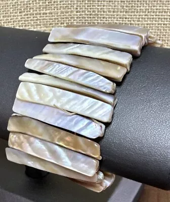 Vintage  Bracelet Natural Abalone Cuff Stretch Mother Of Pearl 1.75” Jewelry • $13.99