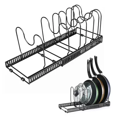 Extendable Pot Lid Rack Metal Wire Pan Storage Organiser Rack Adjustable Divider • £8.95