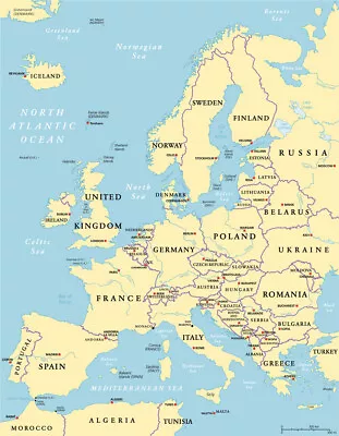 $12.90 • Buy Europe Political Map And The Surrounding Region Poster Quality Choose Sizes