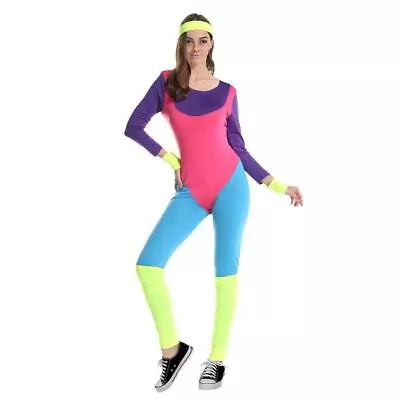 Dance Party 80s Aerobics Neon Workout Dance Ladies Costume • $44.99