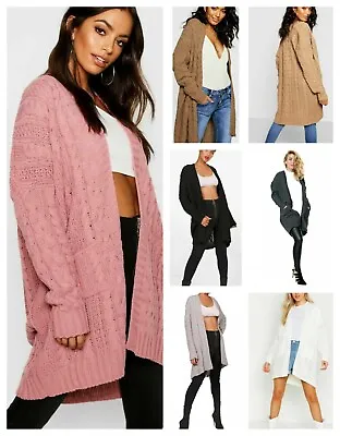 £14.99 • Buy New Women's Ladies Oversize Baggy Chunky Cable Knitted Pocket Long Cape Cardigan
