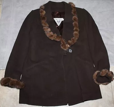 J Percy For Marvin Richards 100% Lambswool Chocolate Brown Fur Trimmed Coat 6 • $31.99