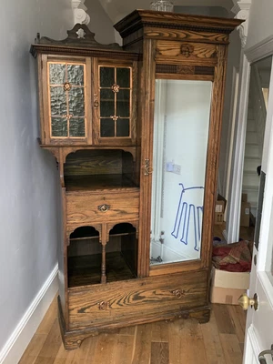 £0.99 • Buy Shapland & Petter Antique Victorian Arts & Crafts Oak Mirrored Wardrobe Cabinet