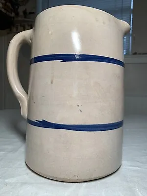 Antique 1 Gallon Salt Glaze Stoneware Crock Pitcher Jug Cobalt Blue Bands 9.5” • $36