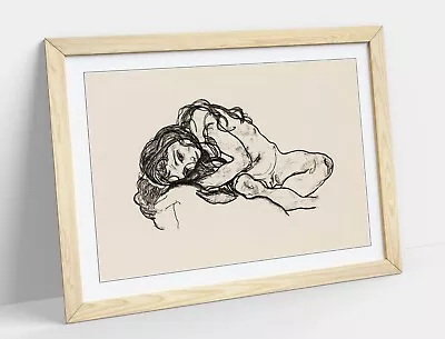 Egon Schiele  Girl  Nude Charcoal Drawing -framed Wall Art Paper Print Poster • £19.99