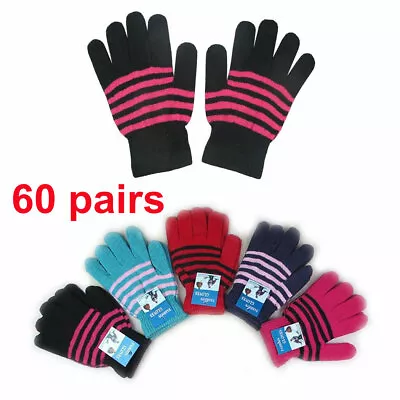 60 Pairs MEN WOMEN MAGIC WINTER WARM KNITTED STRIPED GLOVES WHOLESALE GIFT LOT • $87.50