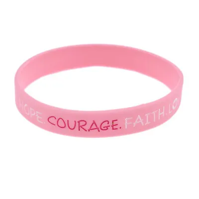 Breast Cancer Awareness Pink Ribbon Silicone Bracelet Wrist Band • £3.29