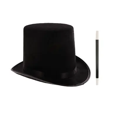 Magician Costume Set Black Fedora Top Jazz Hat & Magic Wand Prop For Women Men • £10.58