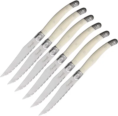 Laguiole LAG6W 6-Piece White Handle Serrated Blade Steak Knives • $22.38