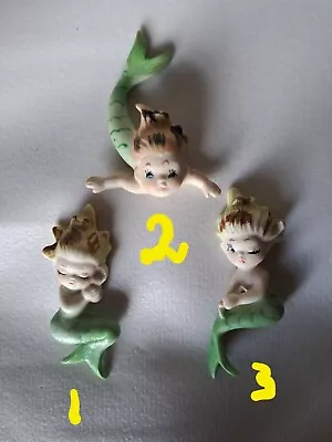 3 Vintage Mermaids Merbabies Ceramic Wall Plaque Hand Painted Made In Japan • $150