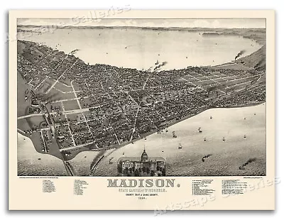 1885 Madison Wisconsin Vintage Old Panoramic City Map - 20x28 • $17.95